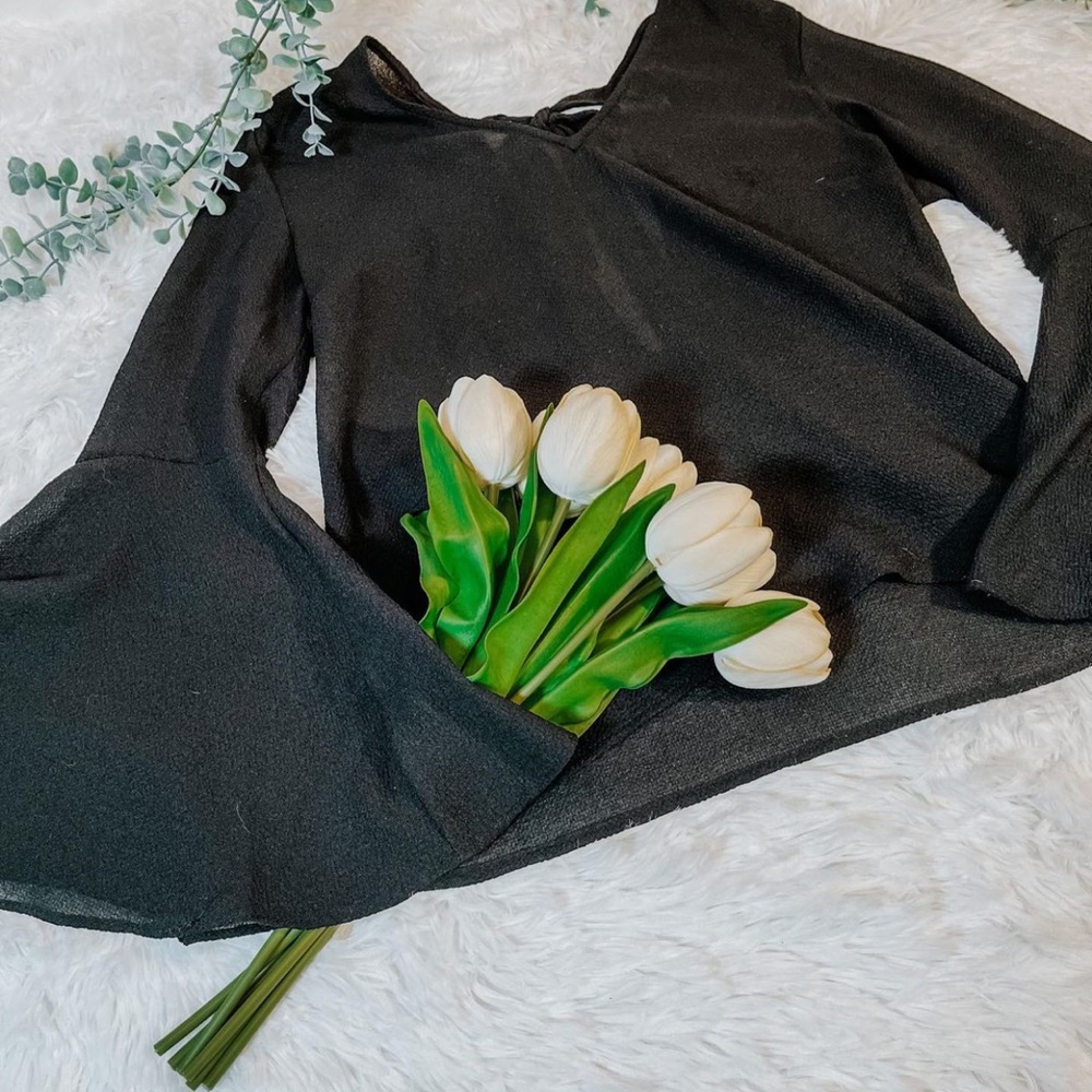 Sheer boho sleeve black top